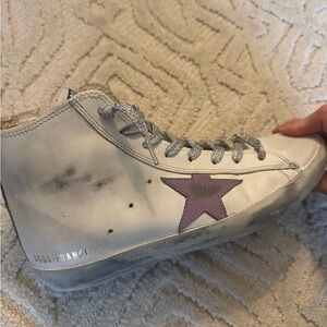 Golden Goose White and Purple Sneakers